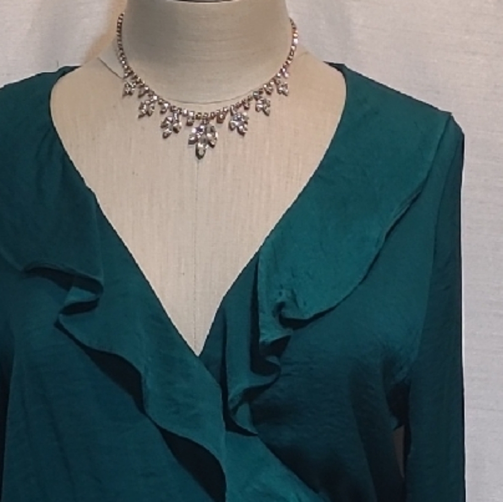 Express Teal Long Sleeve Ruffle Dress